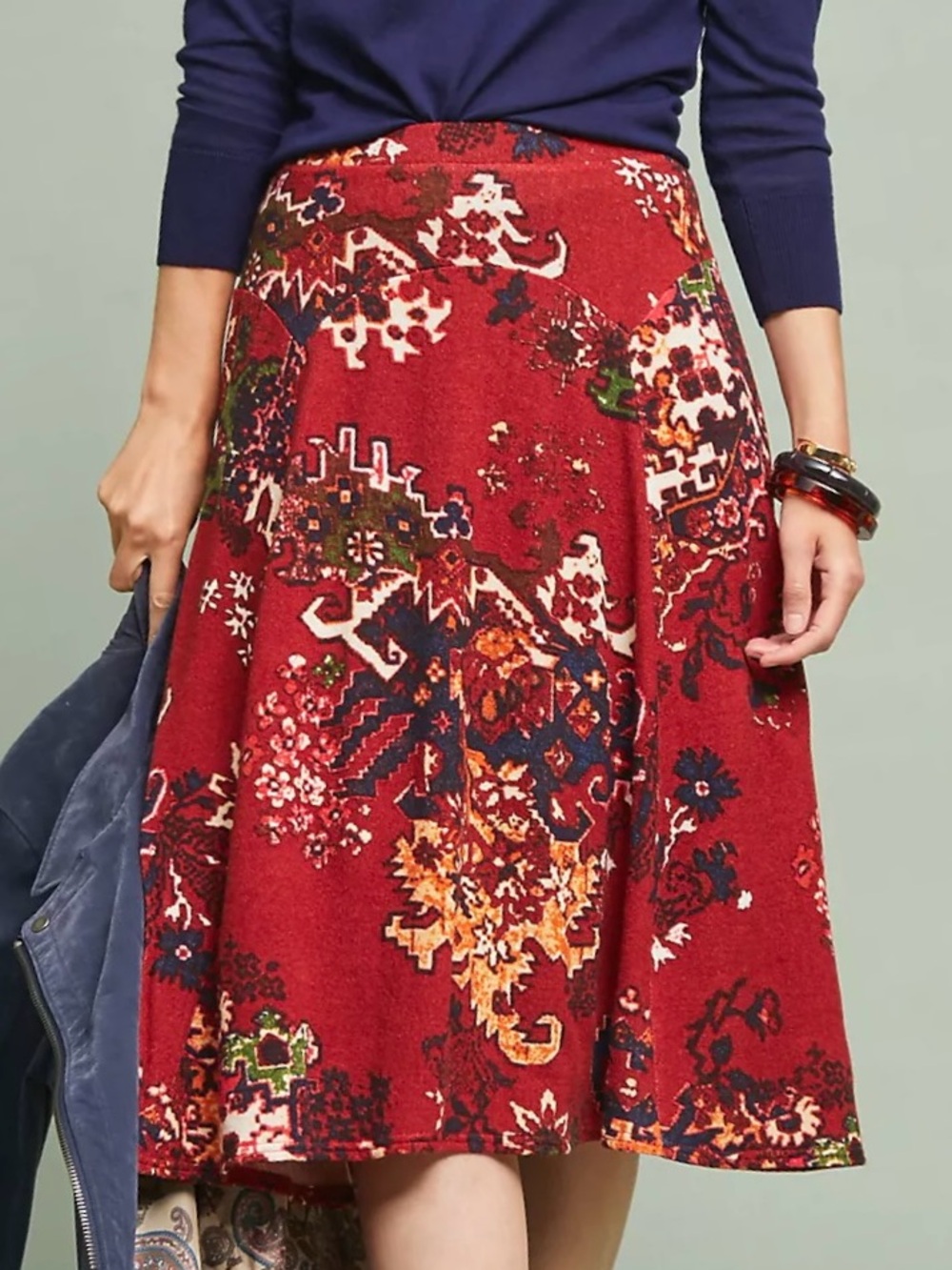 ANTHROPOLOGIE XL Narberth A-Line Skirt • Akemi + Kin • Feminine Tapestry Midi